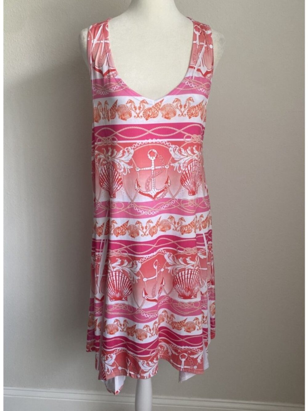 India Boutique Dress One Size Coral Pink Multicolor Stretchy Beach Nautical Sea